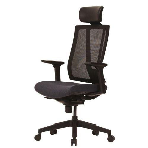 Ергономичен работен стол DAWON G1, мрежа и дамаска, черна PP база, 3D подлакътници, подглавник,черен 1