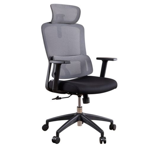 Ергономичен работен стол Deli Salerno, мрежа и дамаска, черна PP база, рег. подлакътници, черен/сив 1