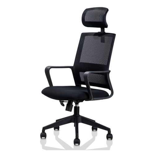 Ергономичен работен стол Deli VITTORIA,мрежа/дамаска,черна база,фикс. подлакътници,подглавник,черен — Joya.bg 1