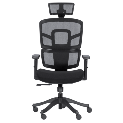 Ергономичен работен стол Ergo Black, мрежа и дамаска, черна PP база, 2D подлакътници, черен — Joya.bg 1