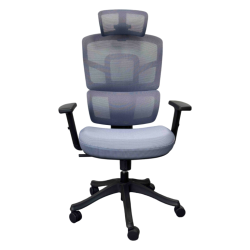 Ергономичен работен стол Ergo Black, мрежа и дамаска, черна PP база, 2D подлакътници, син — Joya.bg 1