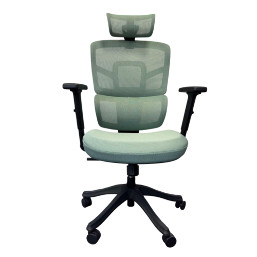 Ергономичен работен стол Ergo Black, мрежа и дамаска, черна PP база, 2D подлакътници, зелен — Joya.bg 1