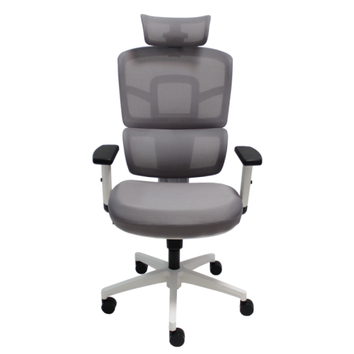 Ергономичен работен стол Ergo White, мрежа и дамаска, бяла PP база, 2D подлакътници, сив — Joya.bg 1