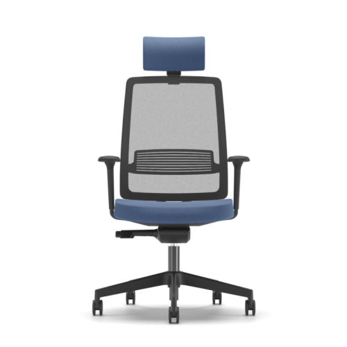Ергономичен работен стол Lucio Black HR, мрежа и дамаска, черна PP база, 3D подлакътници, син — Joya.bg 1