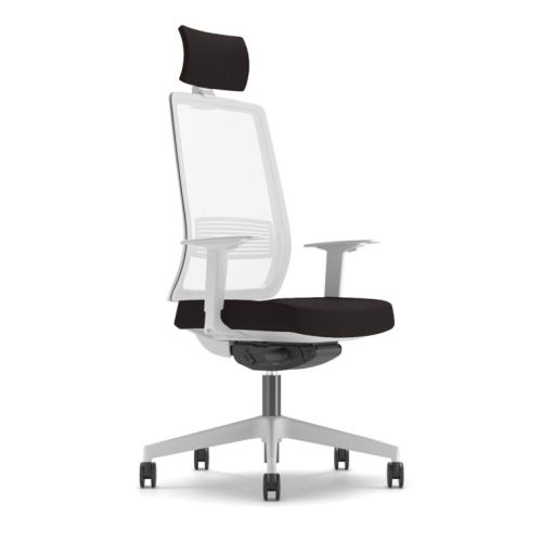 Ергономичен работен стол Lucio White HR, мрежа и дамаска, бяла PP база, рег. подлакътници, черен — Joya.bg 1