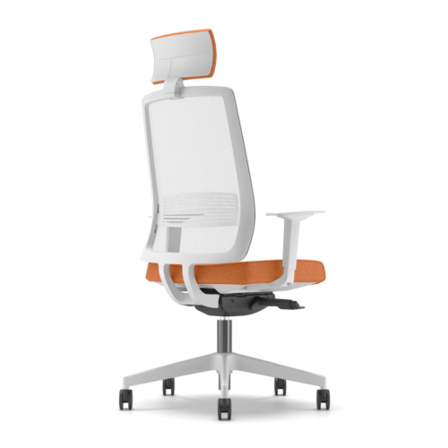 Ергономичен работен стол Lucio White HR, мрежа и дамаска, бяла PP база, рег. подлакътници, оранжев — Joya.bg 1