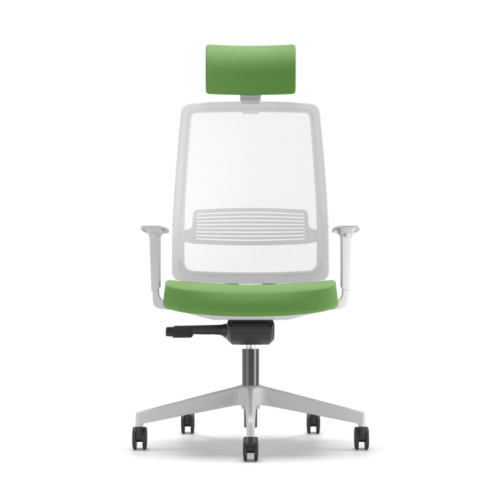 Ергономичен работен стол Lucio White HR, мрежа и дамаска, бяла PP база, рег. подлакътници, зелен — Joya.bg 1