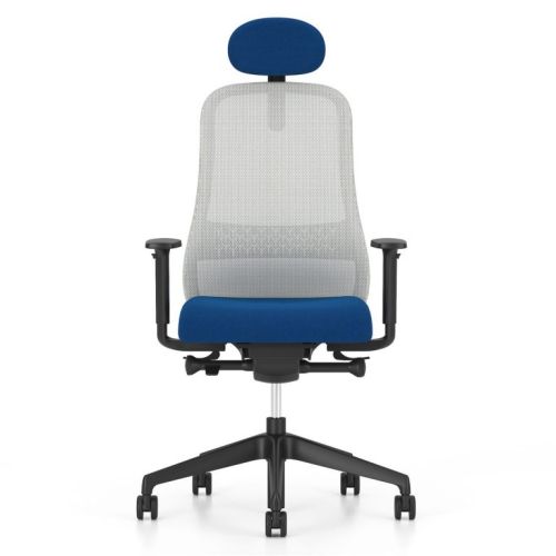 Ергономичен работен стол Souly Mesh HRUA, мрежа и дамаска, черна PP база, 2D подлакътници, син — Joya.bg 1