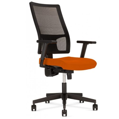 Ергономичен работен стол TakTik Lu Active 1, мрежа и дамаска, черна РР база, 2D подлакътници,оранжев