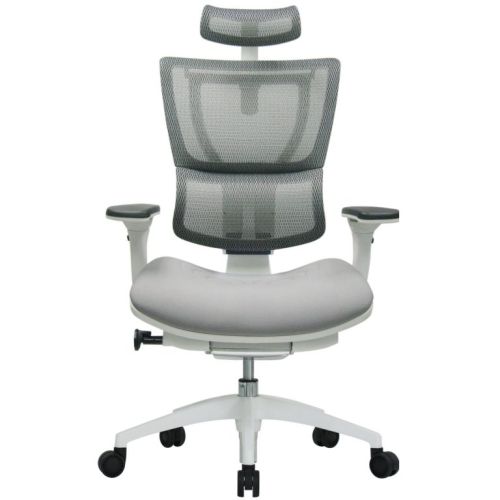 Ергономичен работен стол U-body, мрежа и дамаска, бяла РР база, 4D подлакътници, сив — Joya.bg 1