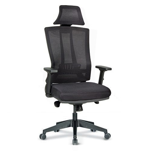 Ергономичен работен стол Varna, мрежа, опора за главата, черна РР база, рег. подлакътници, черен — Joya.bg 1