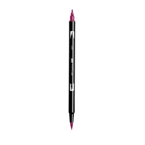 Aкварелен двувърх маркер Tombow ABT Dual Brush, четка 3.5 мм, връх 0.8 мм, 837 wine red