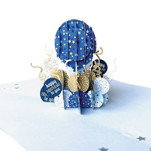3D Pop-up поздравителна картичка Origami за рожден ден с балони, 120 х 170 мм