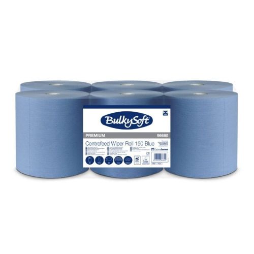 Хартиени кърпи за ръце на ролка BulkySoft 150, централно изтегляне, 2 пласта, синя, 160 м