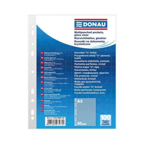 Джоб с европерфорация DONAU, A5, РР 50 mic, кристал, 100 бр.