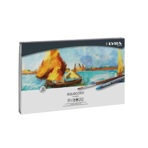 Акварелни восъчни пастели LYRA Aquacolor, метална кутия, 48 цвята
