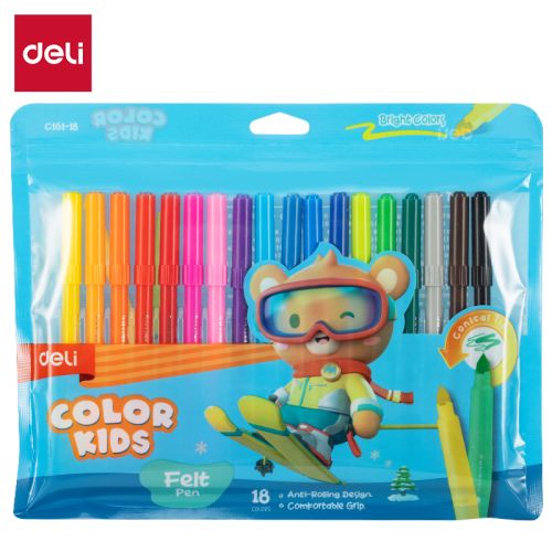 Флумастери Deli Color Kids EC161-18, връх 5 мм, 18 цвята, PVC опаковка — Joya.bg 1