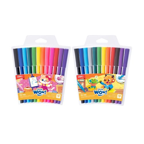 Флумастери Deli Color wow! EC165-12, връх 1.2 мм, 12 цвята, PVC опаковка 1