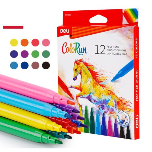 Флумастери Deli Colorun EC10000, 12 цвята 1