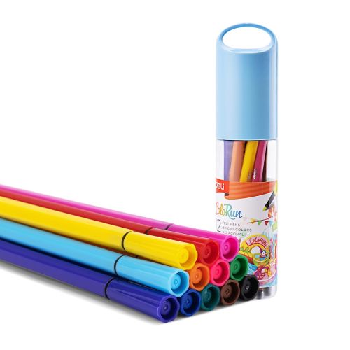 Флумастери Deli Colorun EC156-12, 12 цвята, тубус 1