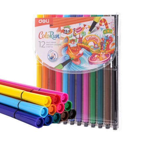 Флумастери Deli Colorun EC157-12, 12 цвята, PVC опаковка 1