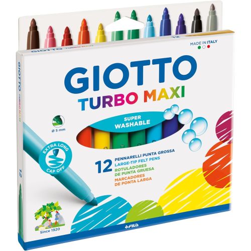 Флумастери GIOTTO Turbo Maxi, връх 5 мм, 12 цвята 1