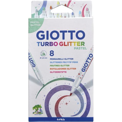 Флумастери с брокат GIOTTO Turbo Glitter Pastel, връх 2.8 мм, 8 пастелни цвята 1