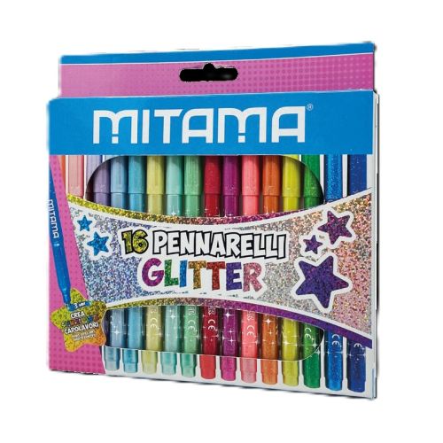 Флумастери с брокат MITAMA Glitter, 8 пастелни и 8 интензивни цвята — Joya.bg 1
