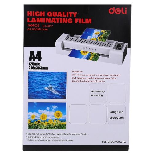 Фолио за ламиниране Deli Core E3817, A4, 216x303 мм, 2x125 mic, кутия 100 л. — Joya.bg 1