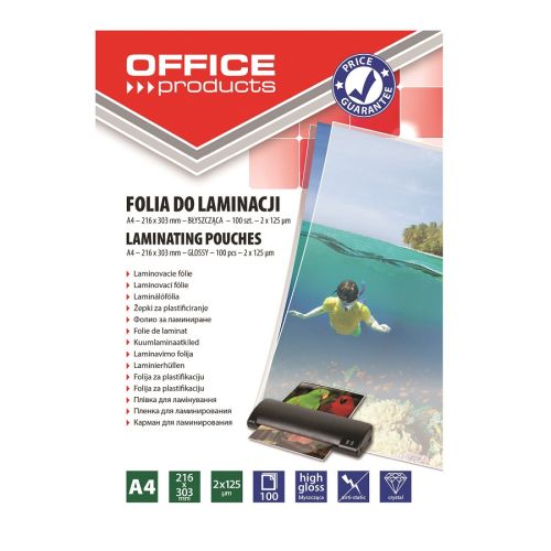 Фолио за ламиниране OFFICE PRODUCTS А4, 216x303 мм, 2х125 mic, кутия 100 л. — Joya.bg