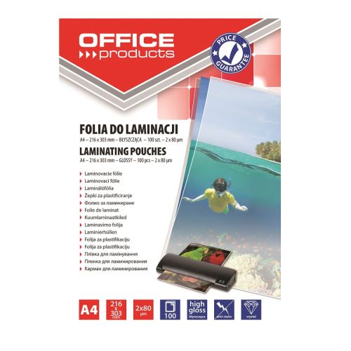 Фолио за ламиниране OFFICE PRODUCTS А4, 216x303 мм, 2х80 mic, кутия 100 л. — Joya.bg