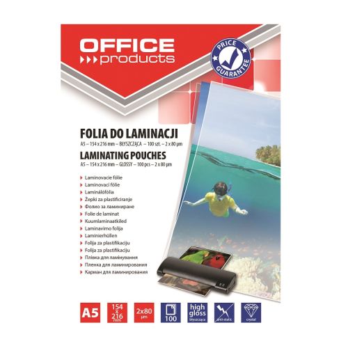 Фолио за ламиниране OFFICE PRODUCTS А5, 154x216 мм, 2х80 mic, кутия 100 л. — Joya.bg
