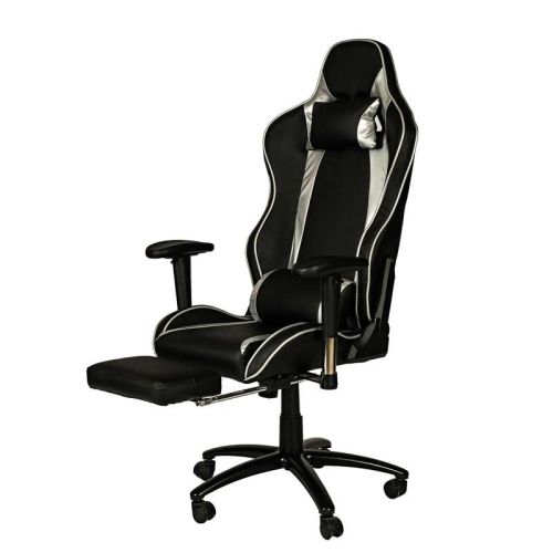 Геймърски стол PLAY RT, еко кожа, PP база, подложка за крака, регулируеми подлакътници, черен/сив — Joya.bg 1