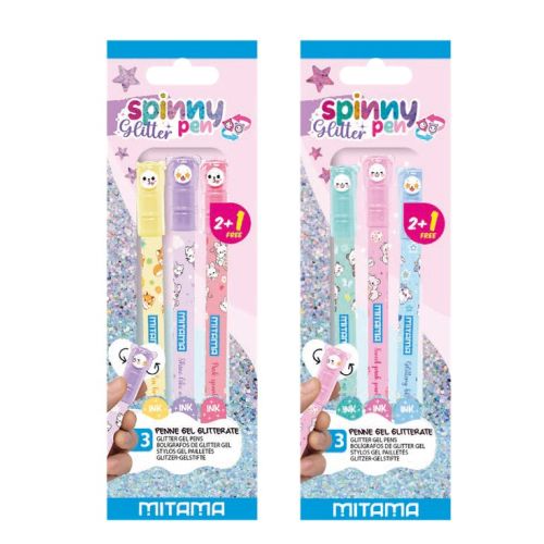 Глитерни химикалки MITAMA Spinny Pen, 0.7 мм, 3 цвята, опаковка 3 бр. 1