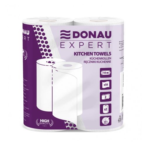 Хартиена кухненска ролка DONAU EXPERT, 2 пласта, бяла, опаковка 2 ролки x 50 л