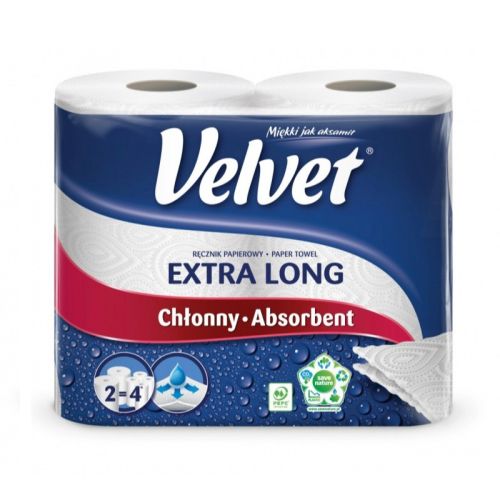 Хартиена кухненска ролка Velvet Extra Long, 2 пласта, 90 листа, 2 бр.
