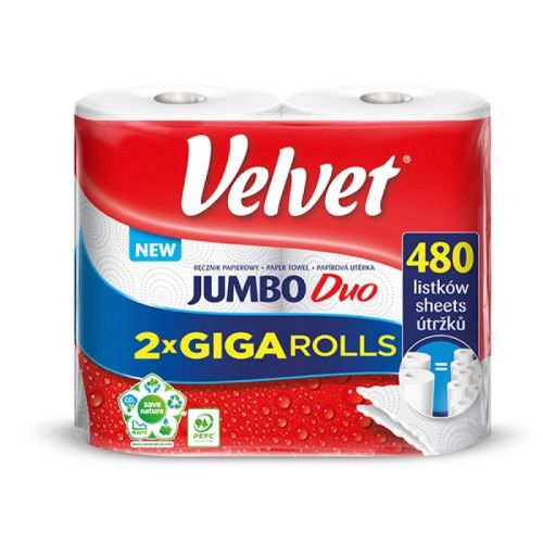 Хартиена кухненска ролка Velvet Jumbo DUO, 2 пласта, бяла, опаковка 2 Jumbo ролки х 240 къса — Joya.bg
