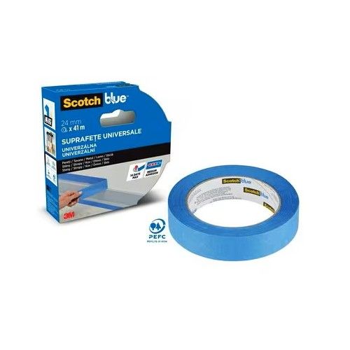 Хартиена лента ScotchBlue™, 24 мм x 41 м, самозалепваща, акрилна, за всички повърхности, синя — Joya.bg 1