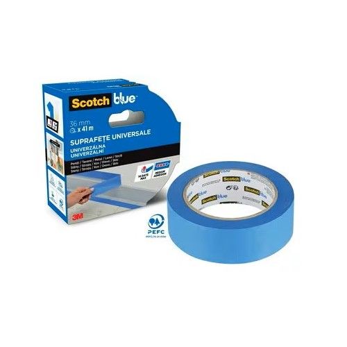 Хартиена лента ScotchBlue™, 36 мм x 41 м, самозалепваща, акрилна, за всички повърхности, синя — Joya.bg 1