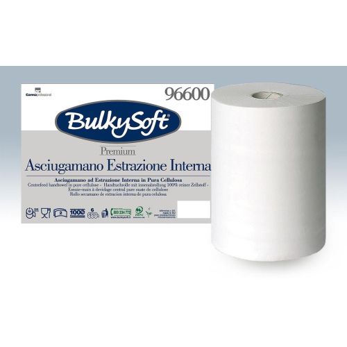 Хартиени кърпи за ръце на ролка BulkySoft 150, централно изтегляне, 2 пласта, синя, 160 м