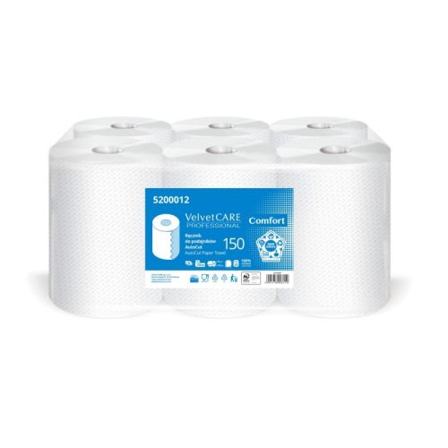 Хартиени кърпи за ръце на ролка Velvet Autocut , 2 пласта, бели, опаковка 6 ролки x 150 м — Joya.bg 1