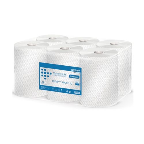 Хартиени кърпи за ръце Velvet Professional Maxi, ролка, 2 пласта, бели, опаковка 6 ролки х 110 м — Joya.bg