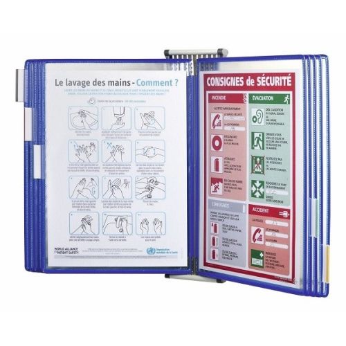 Информационна система за стена Djois, метална, А4, включва 10 PVC джоба със синя рамка — Joya.bg