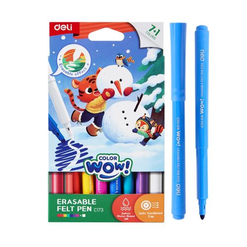 Изтриваеми флумастери Deli Color wow! EC173, връх 2.8 мм, 7+1 цвята 1