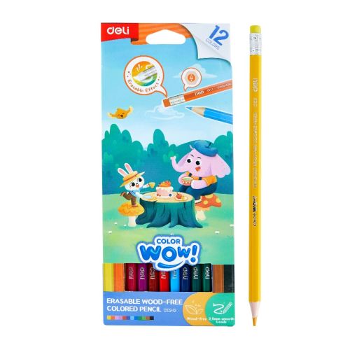Изтриваеми цветни моливи Deli Color wow! EC102-24, с гума, шестоъгълно тяло, 24 цвята 1