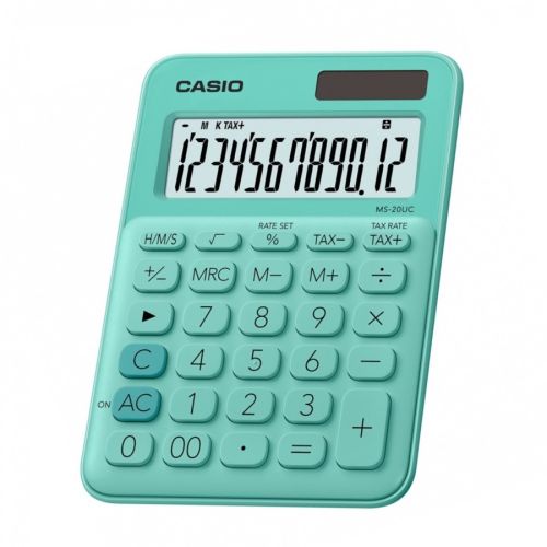 Калкулатор CASIO COLORFUL MS-20UC- GN, настолен, 12 dgt, 149.5x105x23 мм, зелен — Joya.bg