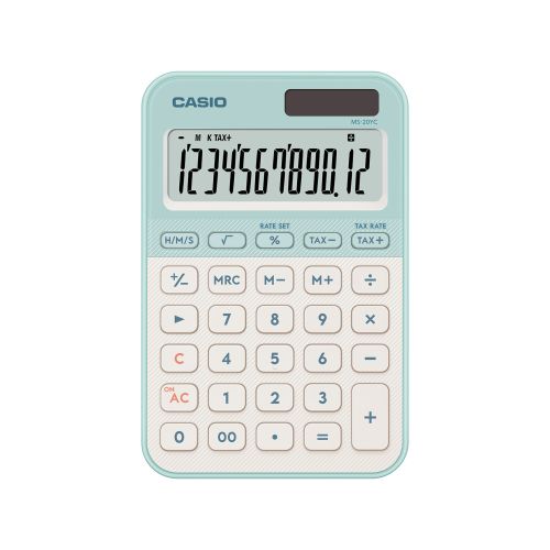 Калкулатор CASIO COLORFUL MS-20YC-LG, настолен, 12 dgt, 154.5x101x18 мм, светло зелен 1