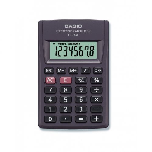 Калкулатор CASIO HL-4A, джобен, 8 dgt, 87x56х8.8 мм, тъмносив — Joya.bg