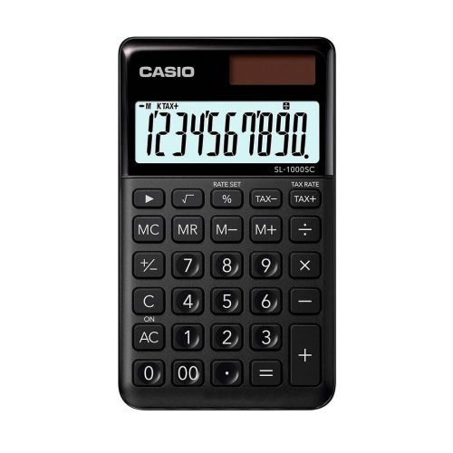 Калкулатор CASIO SL-1000SC-BK, джобен, 10 dgt, метален панел, 120х71х8.7 мм, черен — Joya.bg 1
