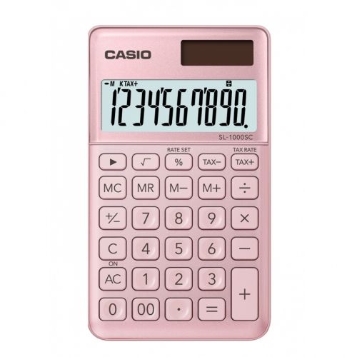 Калкулатор CASIO SL-1000SC-PK, джобен, 10 dgt, метален панел, 120х71х8.7 мм, розов металик — Joya.bg 1